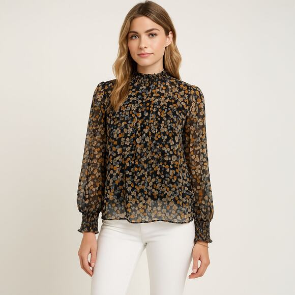 Zac & Rachel Mock Neck Floral Blouse Sz Medium - Picture 1 of 10